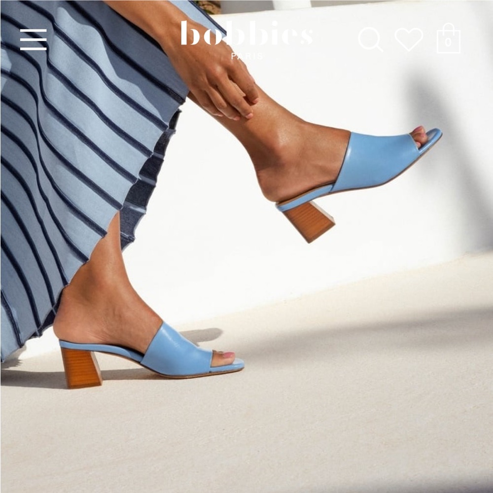 Sky Blue Leather Mules